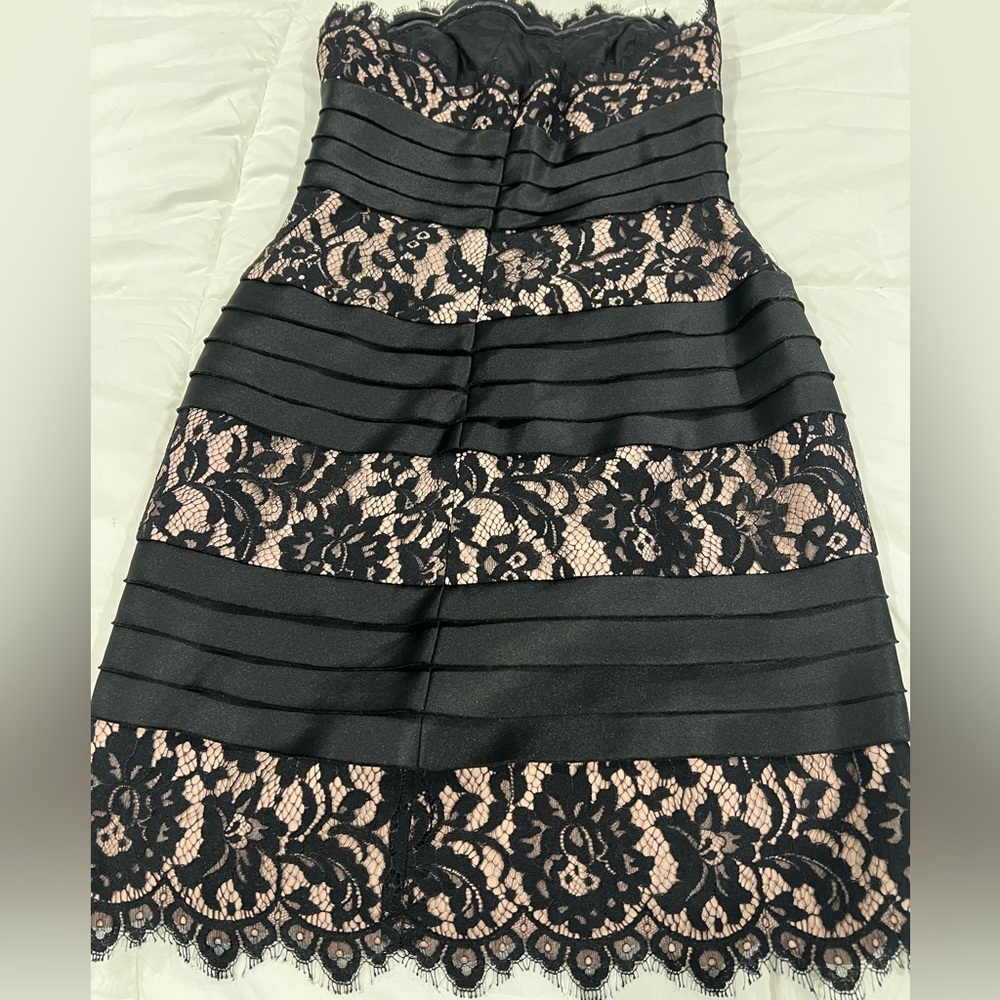 Strapless, gorgeous, black satin/lace cocktail dress